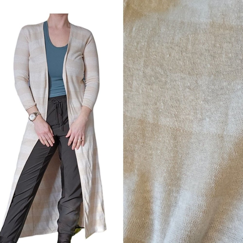 Garnet Hill XS Linen Cream Beige Long Duster Cardigan Knit